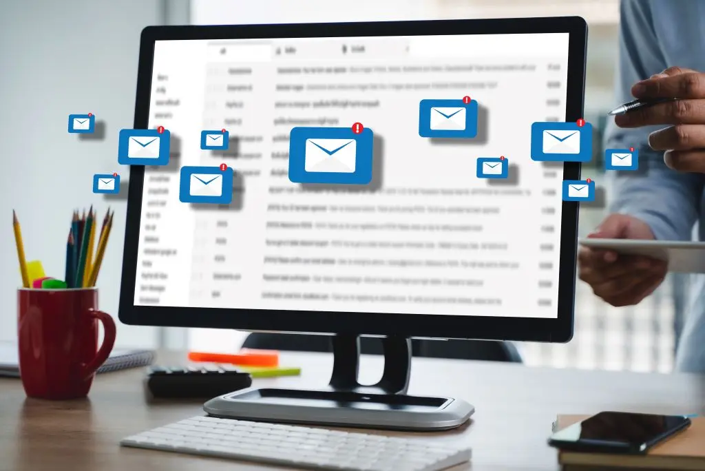 emails showing on a desktop PC