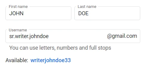 username for gmail