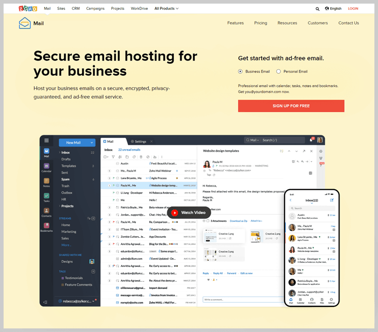 Zoho Mail is a more business-oriented webmail app