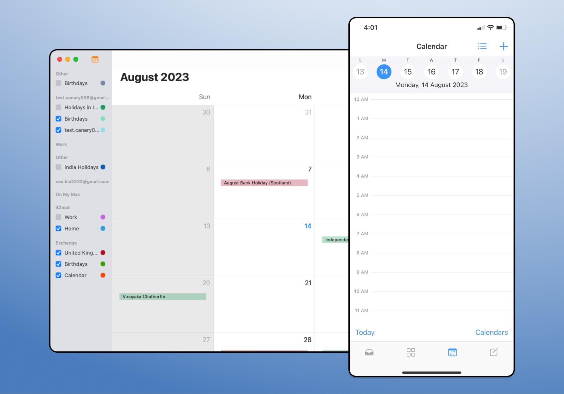 Screenshot of Canary calendar on macOS and iOS